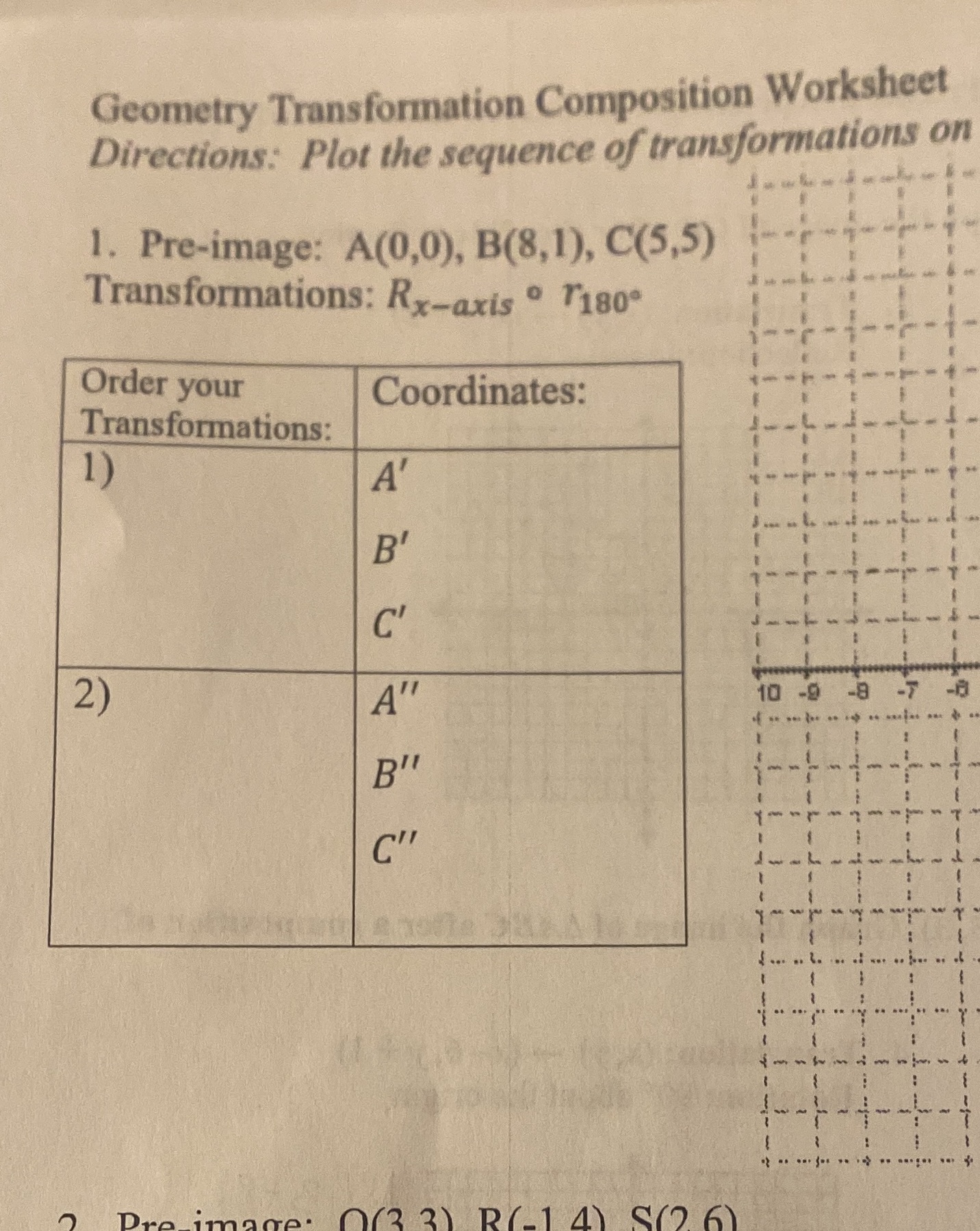 Geometry Transformation Composition Worksheet
