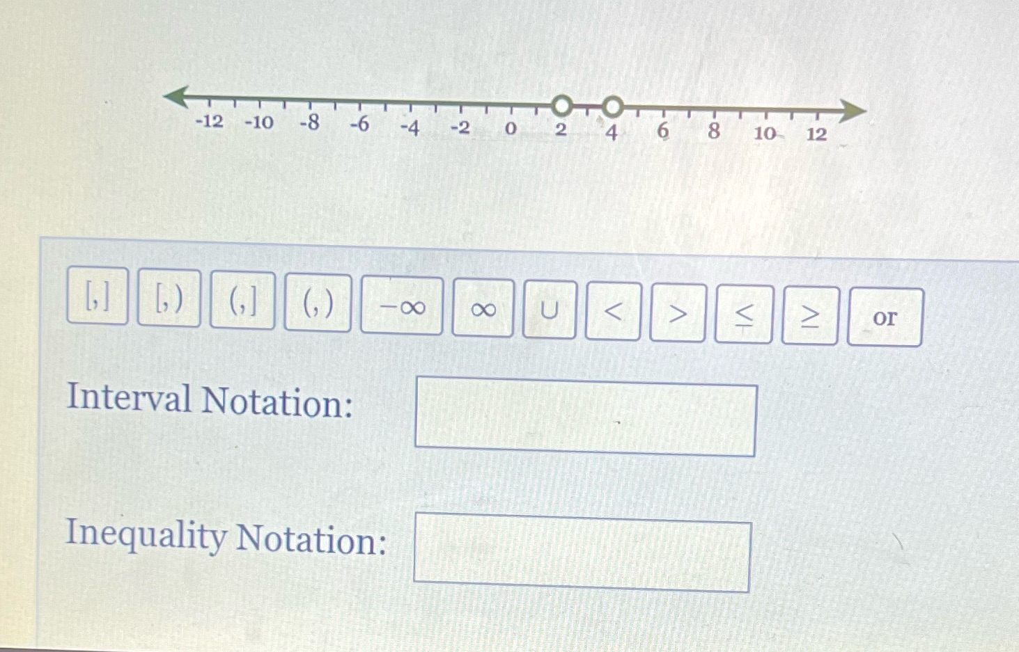 OTOT -12 -10 -8 -6 -2 2 4 6 8 10 12 [, ) (,] ( )