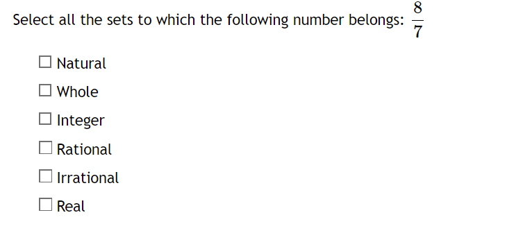 Select all the sets to which the following number