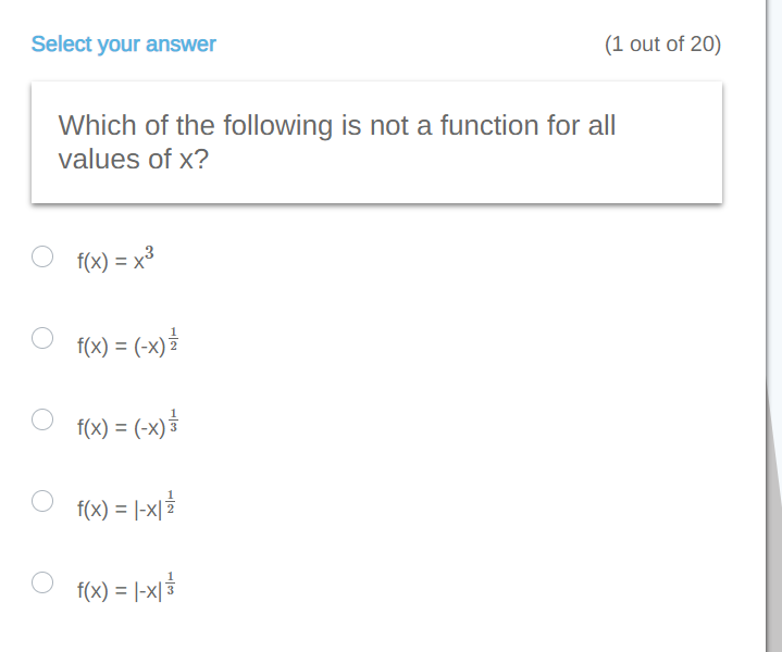 Select your answer (1 out of 20) Which of the