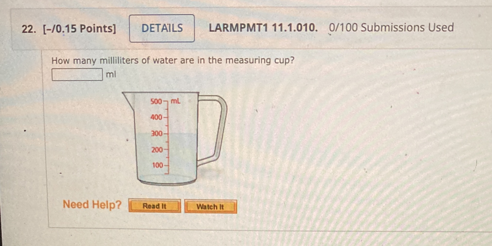 22. [-/0.15 Points] DETAILS LARMPMT1 11.1.010.