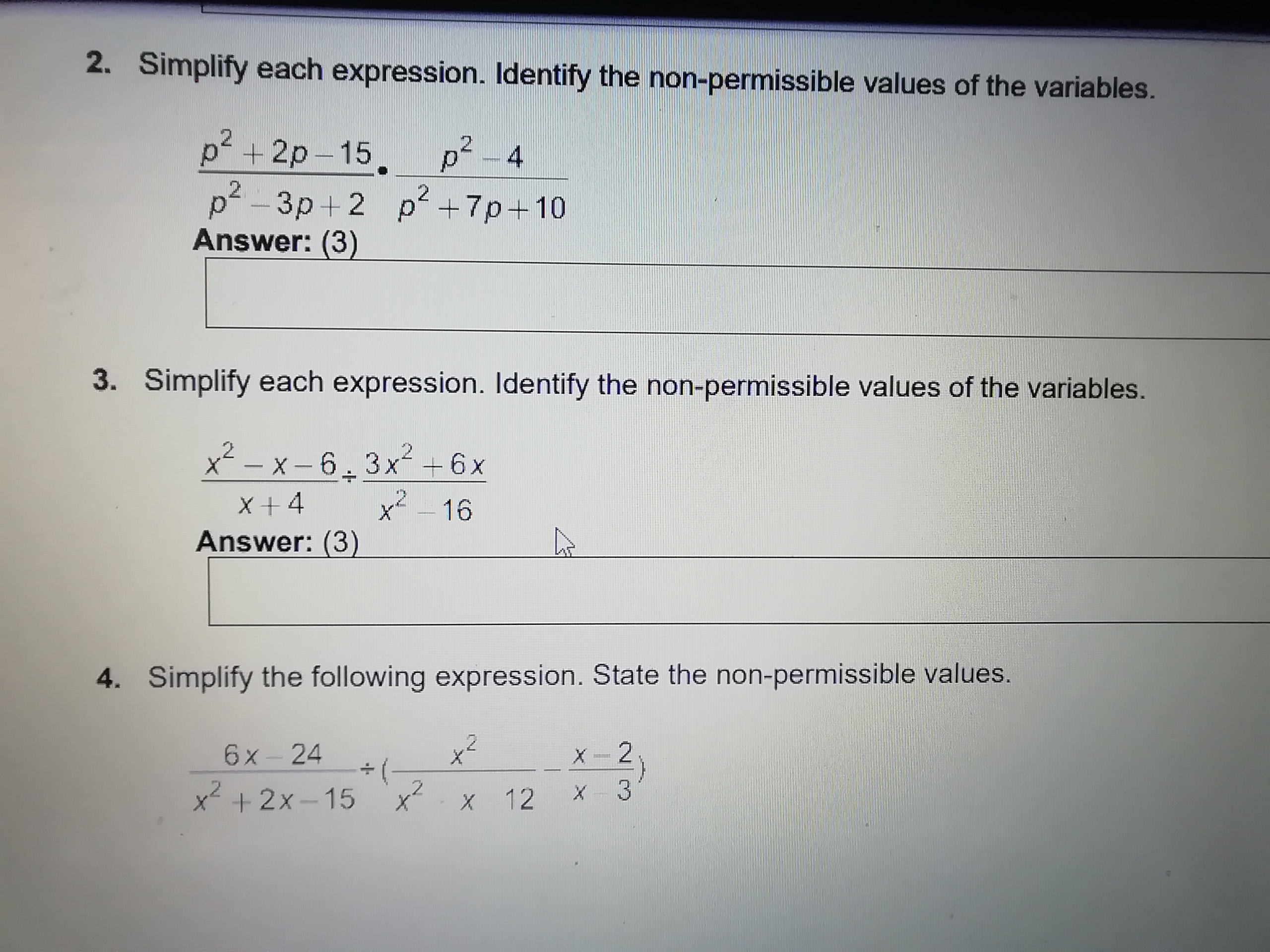 1. Simplify the following rational expressions.