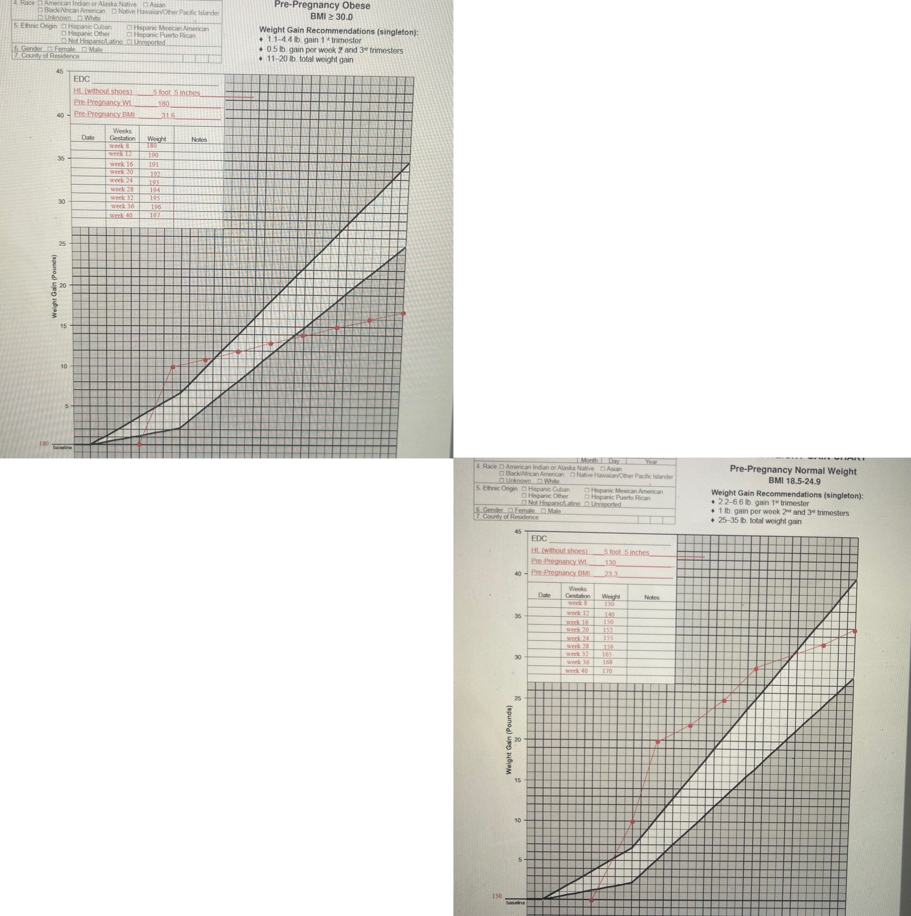 1. How did each woman do with regards to weight