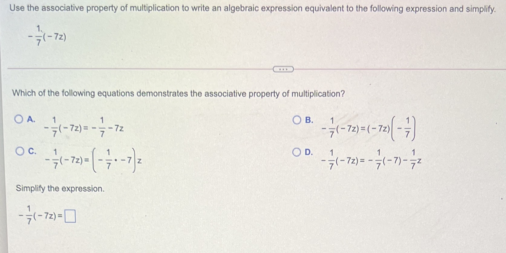 Use the associative property of multiplication to