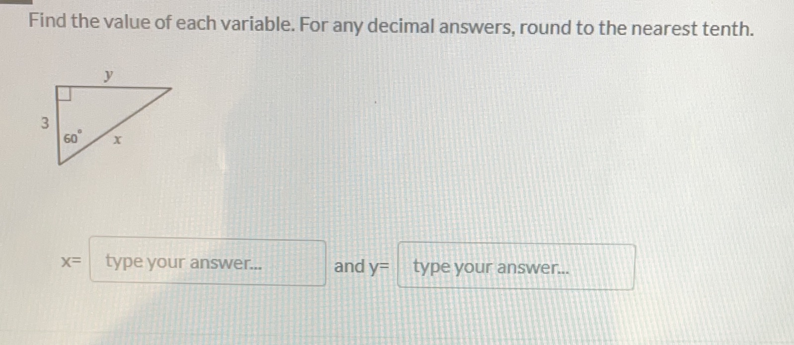 Find the value of each variable. For any decimal