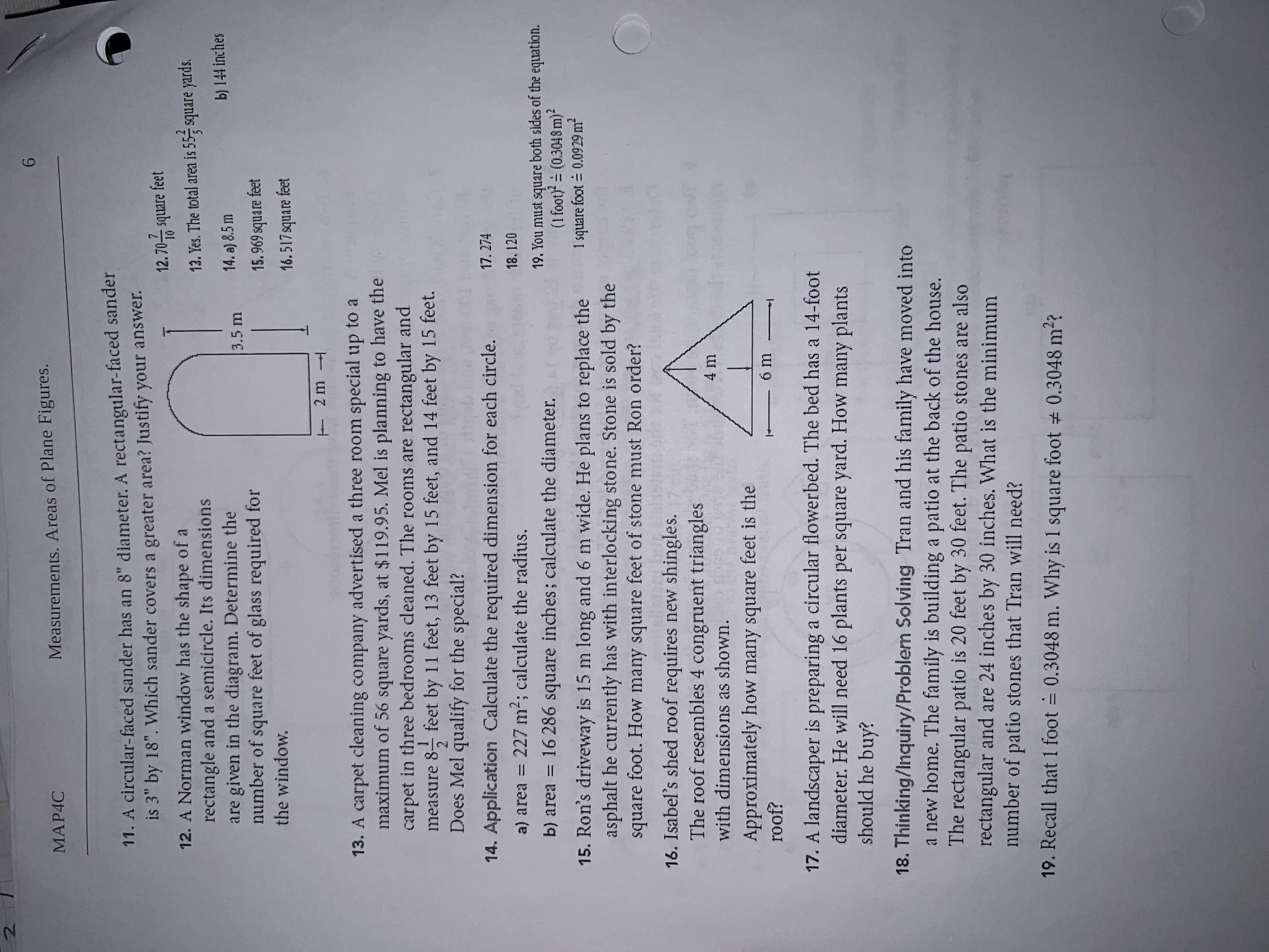 MAP4C Measurements. Areas of Plane Figures. 11. A