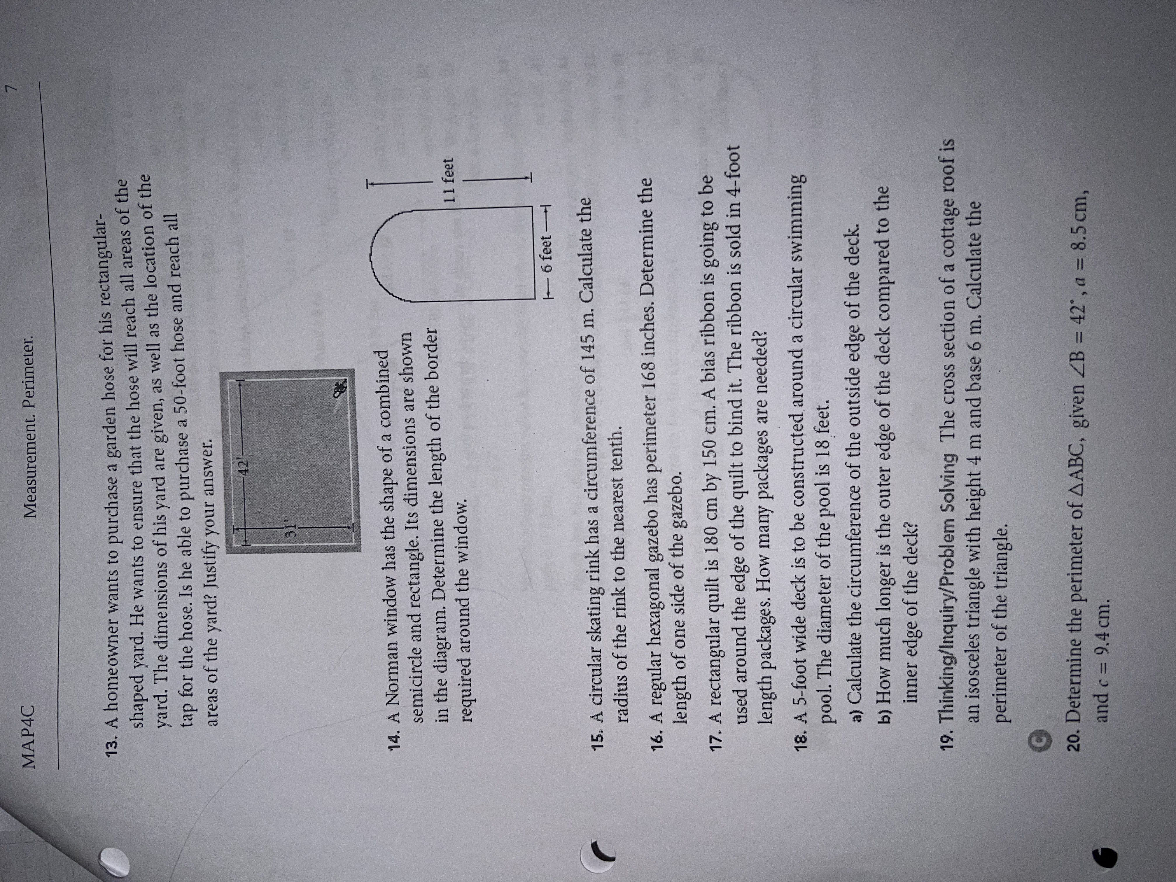 MAP4C Measurements. Areas of Plane Figures. 11. A