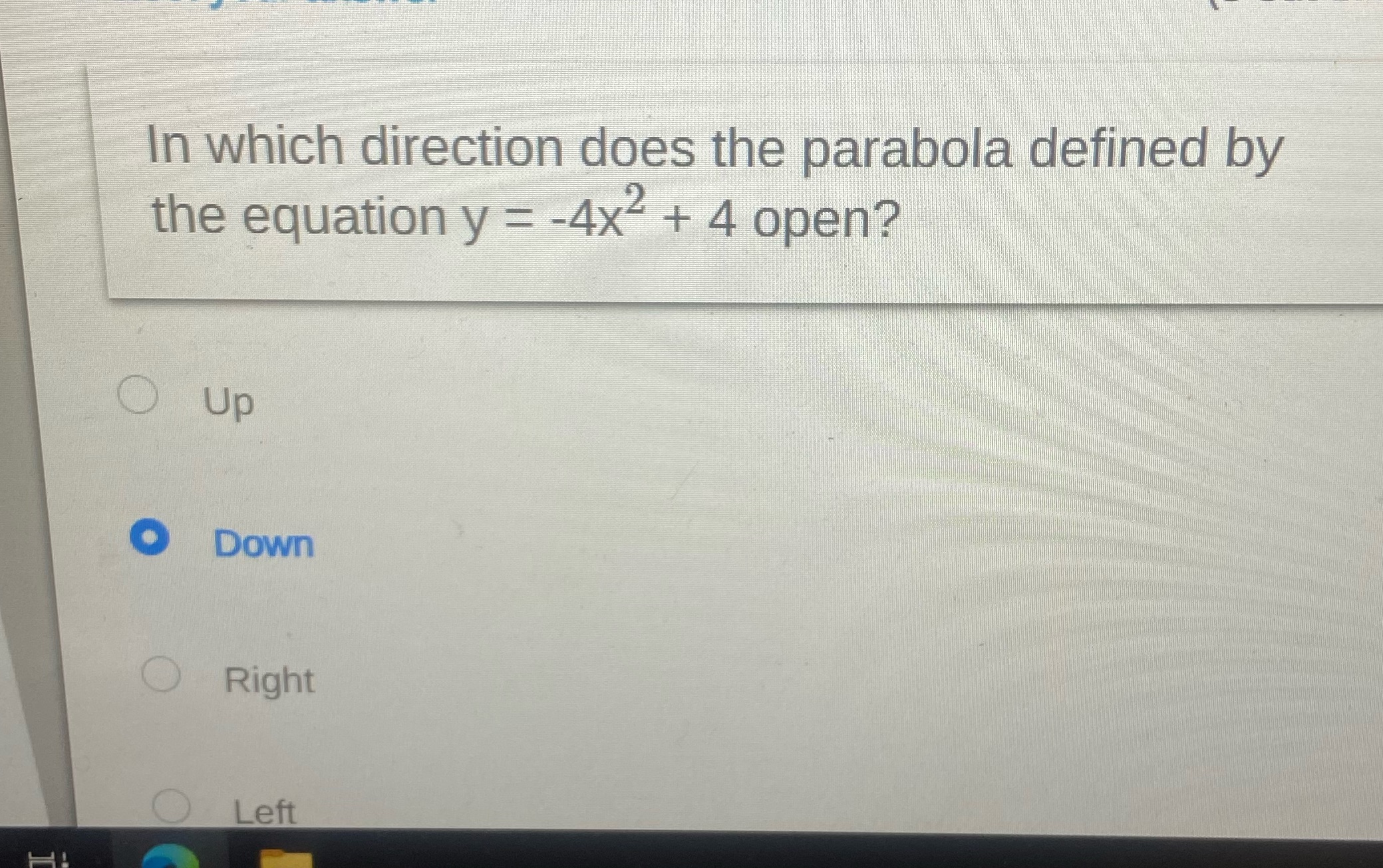 In which direction does the parabola defined by