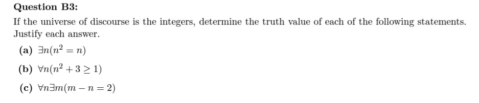 Question B3: If the universe of discourse is the