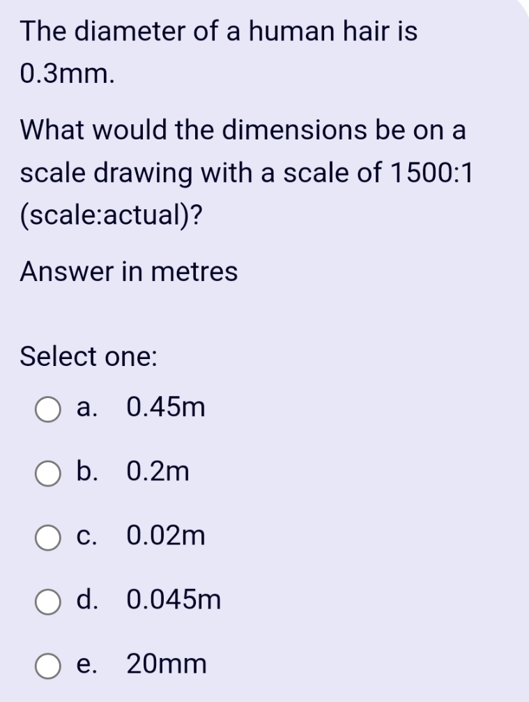 which is it The diameter of a human hair is