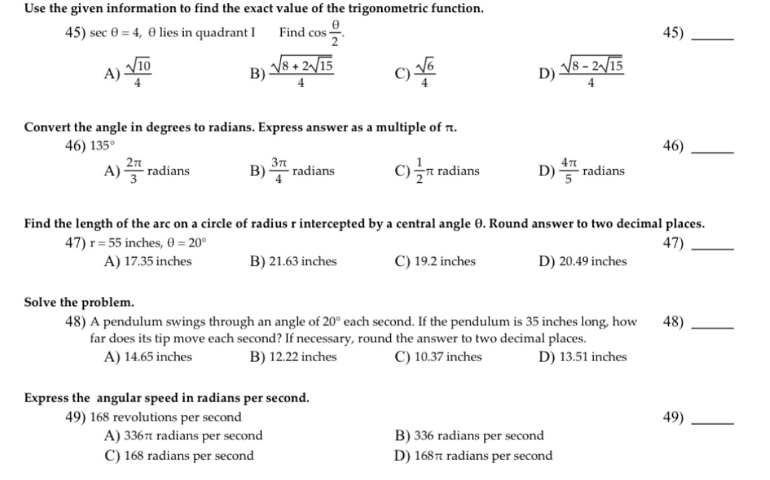 Solve these problems and show every step Use the