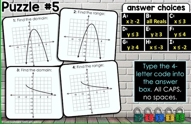 Puzzle #5 2: Find the range: answer choices 1: