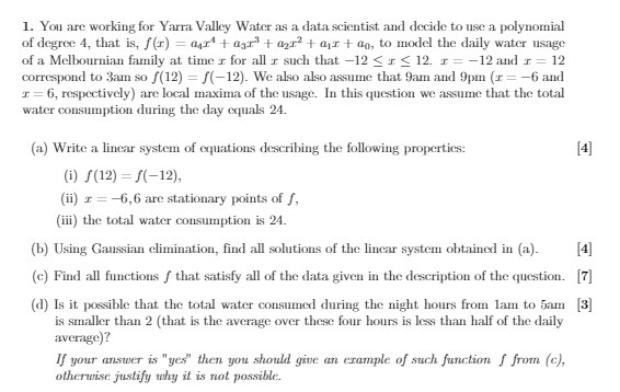 1. You are working for Yarra Valley Water as a