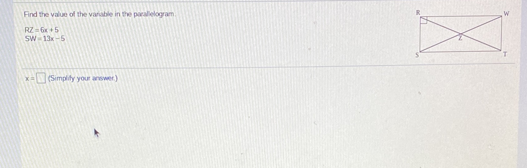 Question 10 Find the value of the variable in the