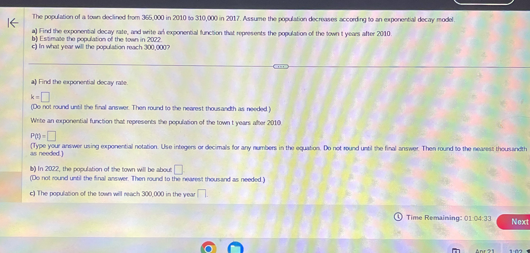 The population of a town declined from 365,000 in