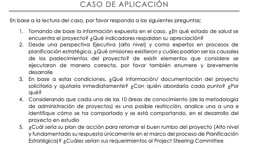 CASO DE APLICACION En base a la lectura del caso,