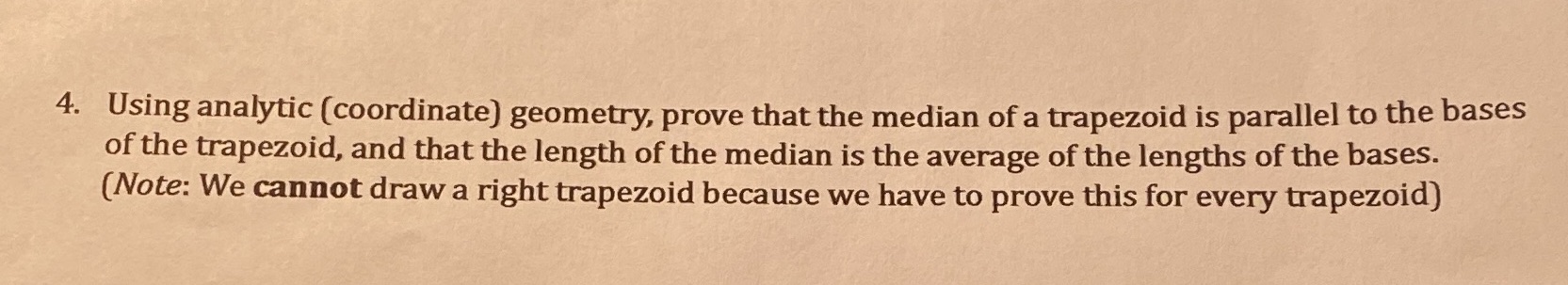 4. Using analytic (coordinate) geometry, prove