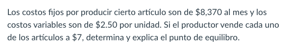 Los costos fijos por producir cierto articulo son