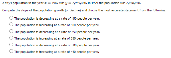 A city's population in the year c = 1989 was