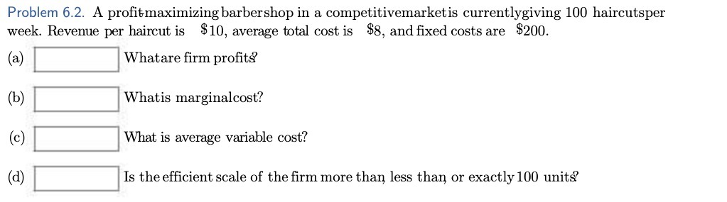 Problem 6.2. A profitmaximizing barbershop in a