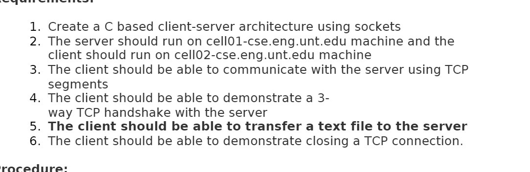 1. Create a C based client-server architecture