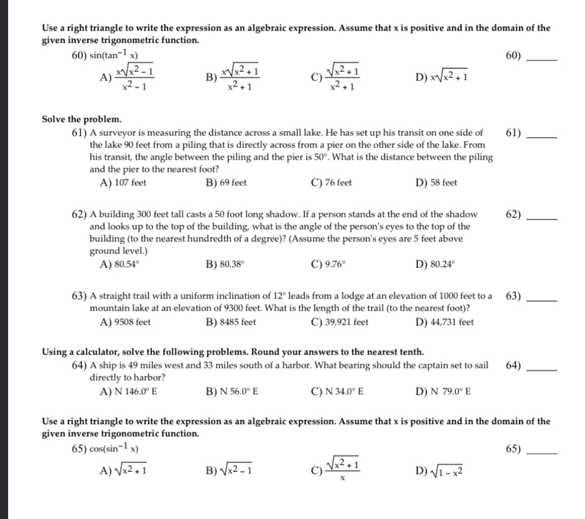 Solve these problems and show every step Use a