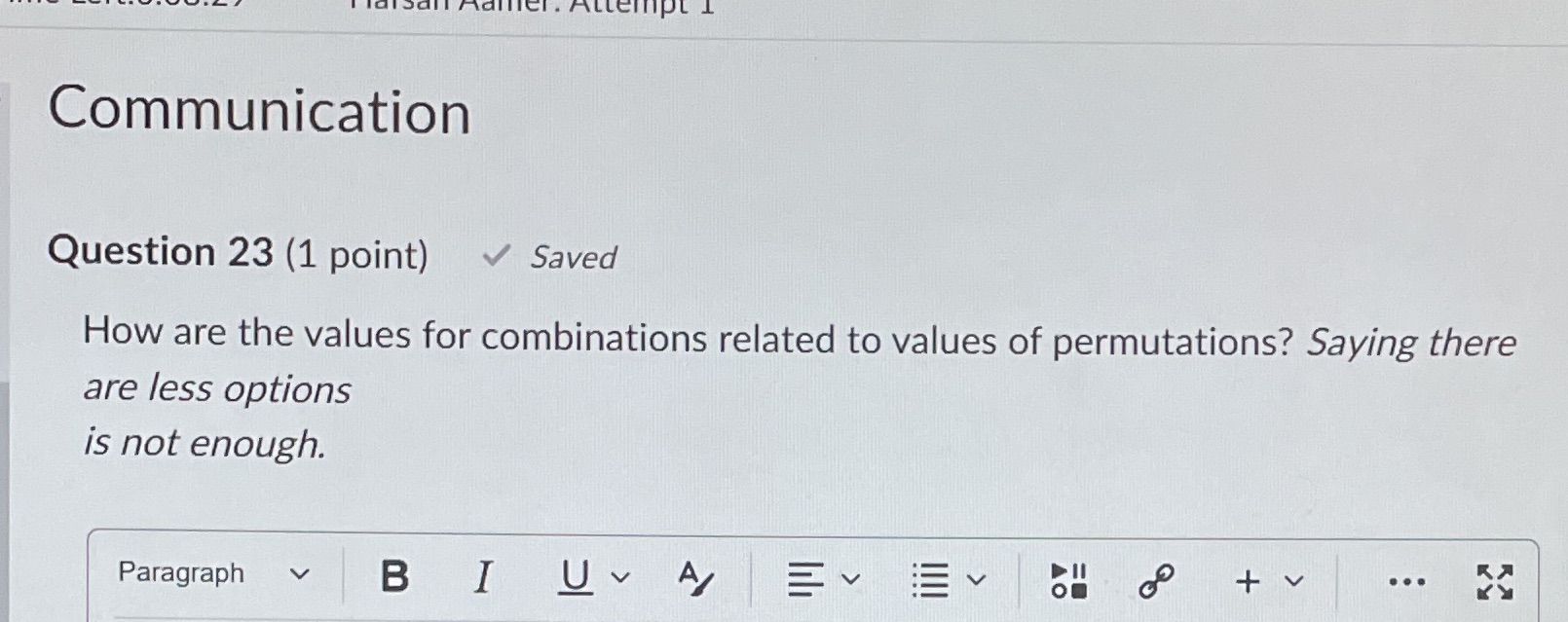 Attempt 1 Communication Question 23 (1 point)