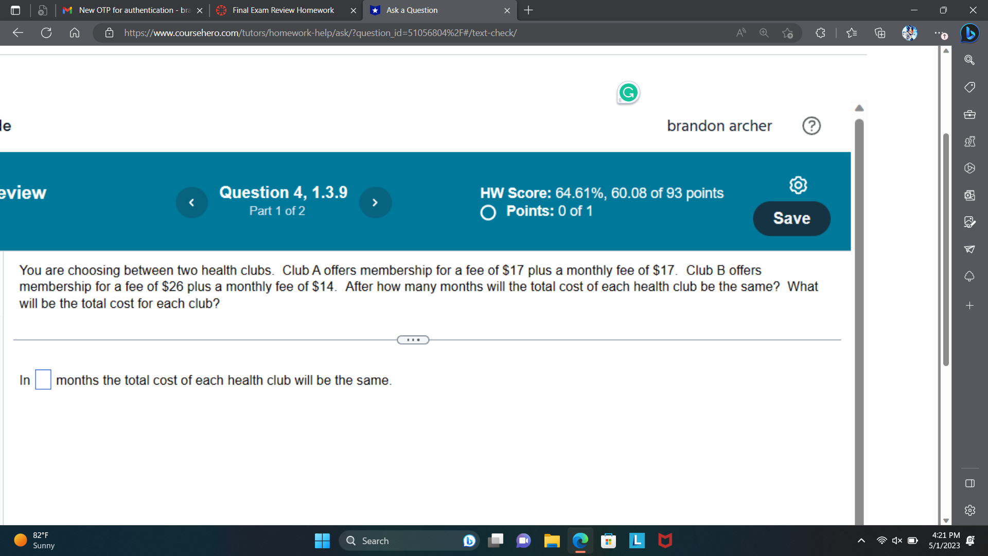 M New OTP for authentication - bra x Final Exam