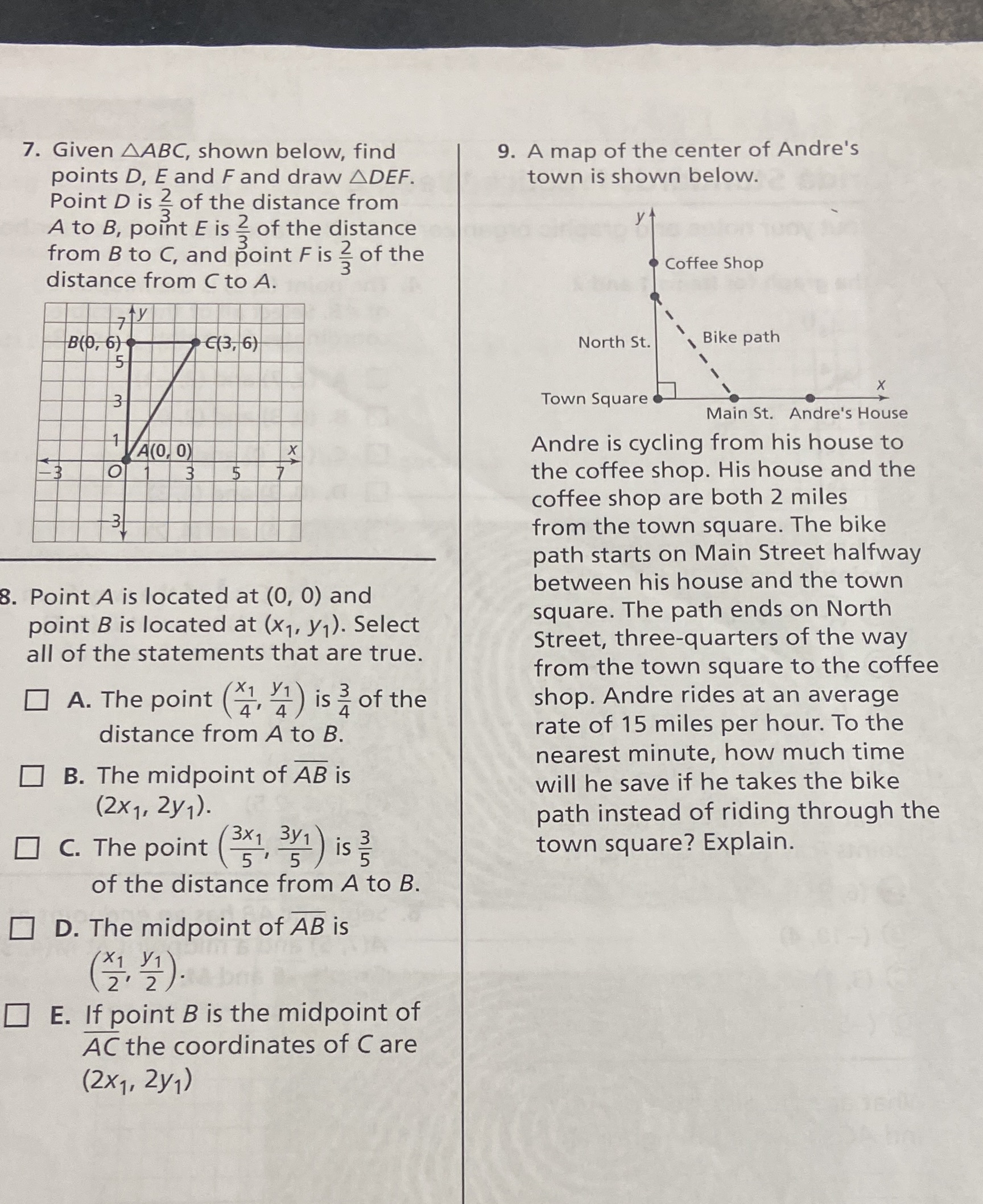 7. Given AABC, shown below, find 9. A map of the