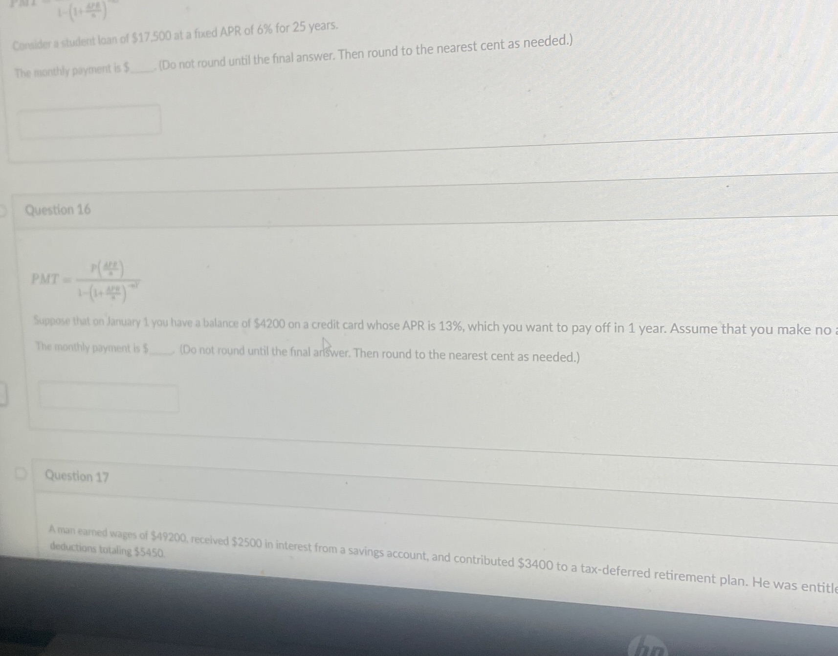 Math Consider a student loan of $17,500 at a