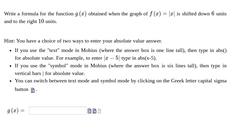 Write a formula for the function g (@) obtained