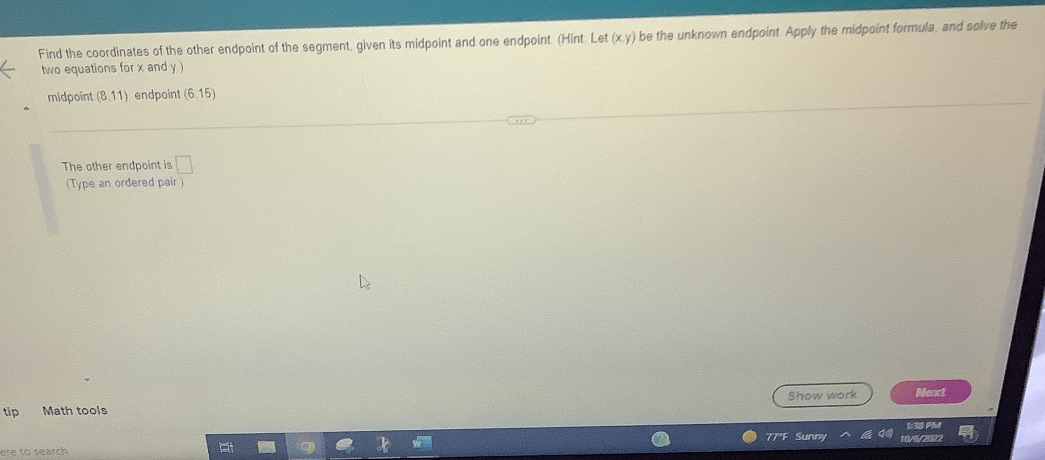 Find the coordinates of the other endpoint of the
