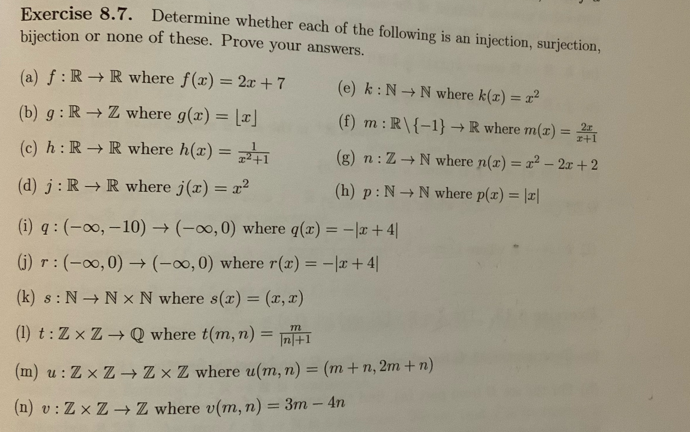 Determine the function is injection, surjection,