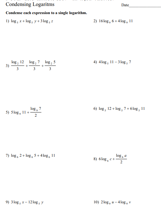 Condensing Logaritms Date Condense each