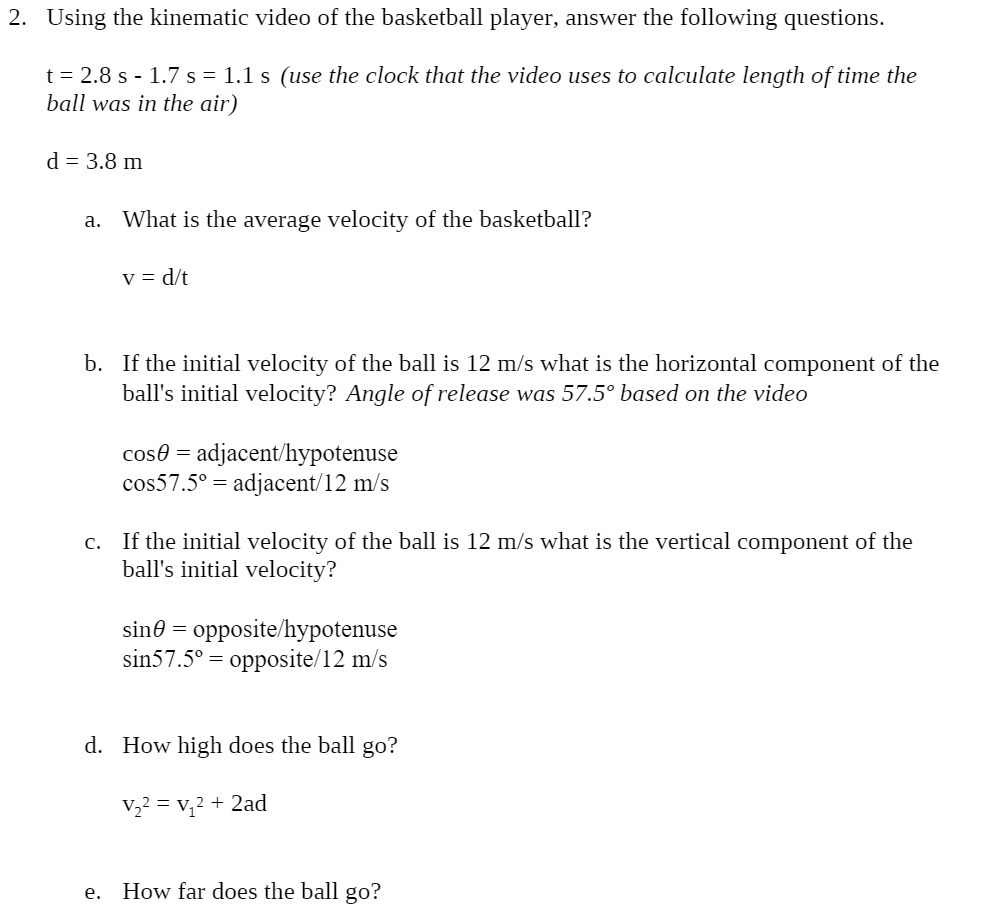 2. Using the kinematic video of the basketball