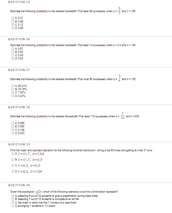 QUESTION 29 A 20 question multiple choice test