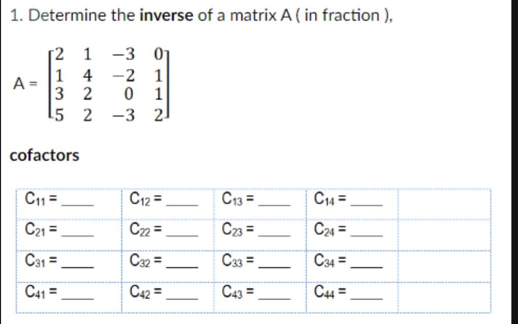1. Determine the inverse of a matrix A ( in