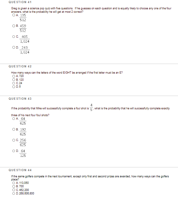 QUESTION 29 A 20 question multiple choice test