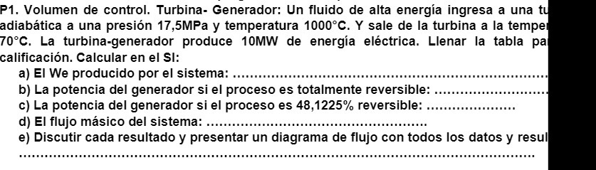 P1. Volumen de control. Turbina- Generador: Un