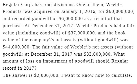 Regular Corp. has four divisions. One of them,