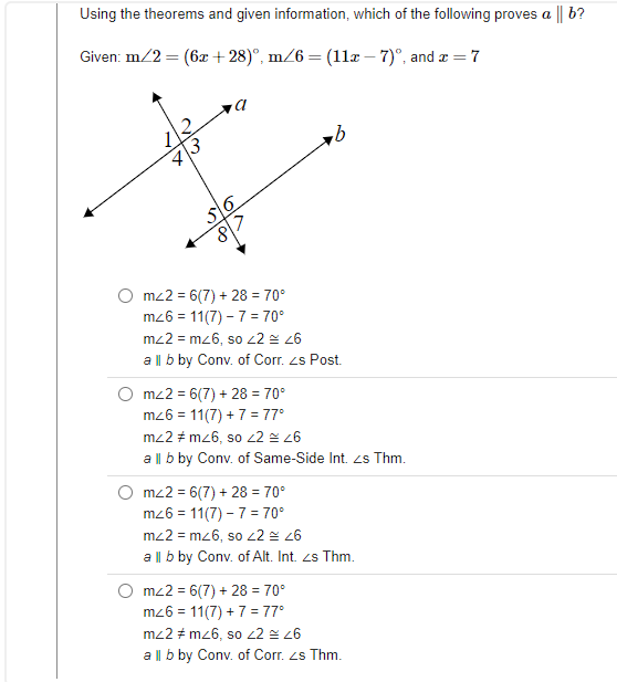 Using the theorems and given information, which