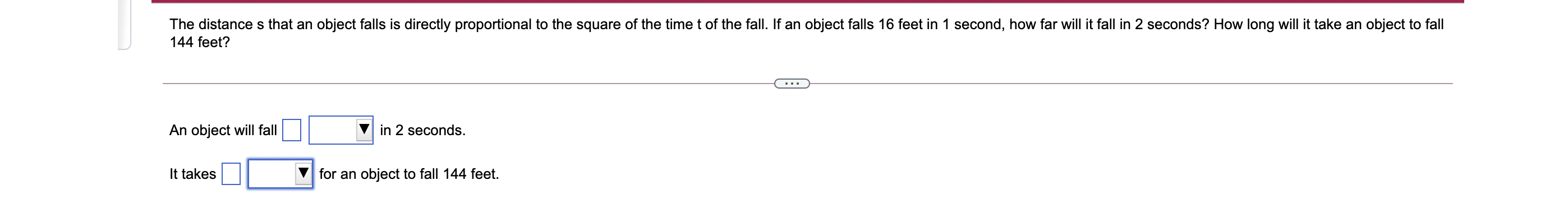 The distance 5 that an object falls is directly