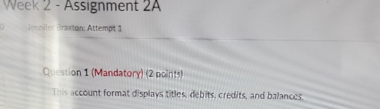 this account format displays titles, debits,