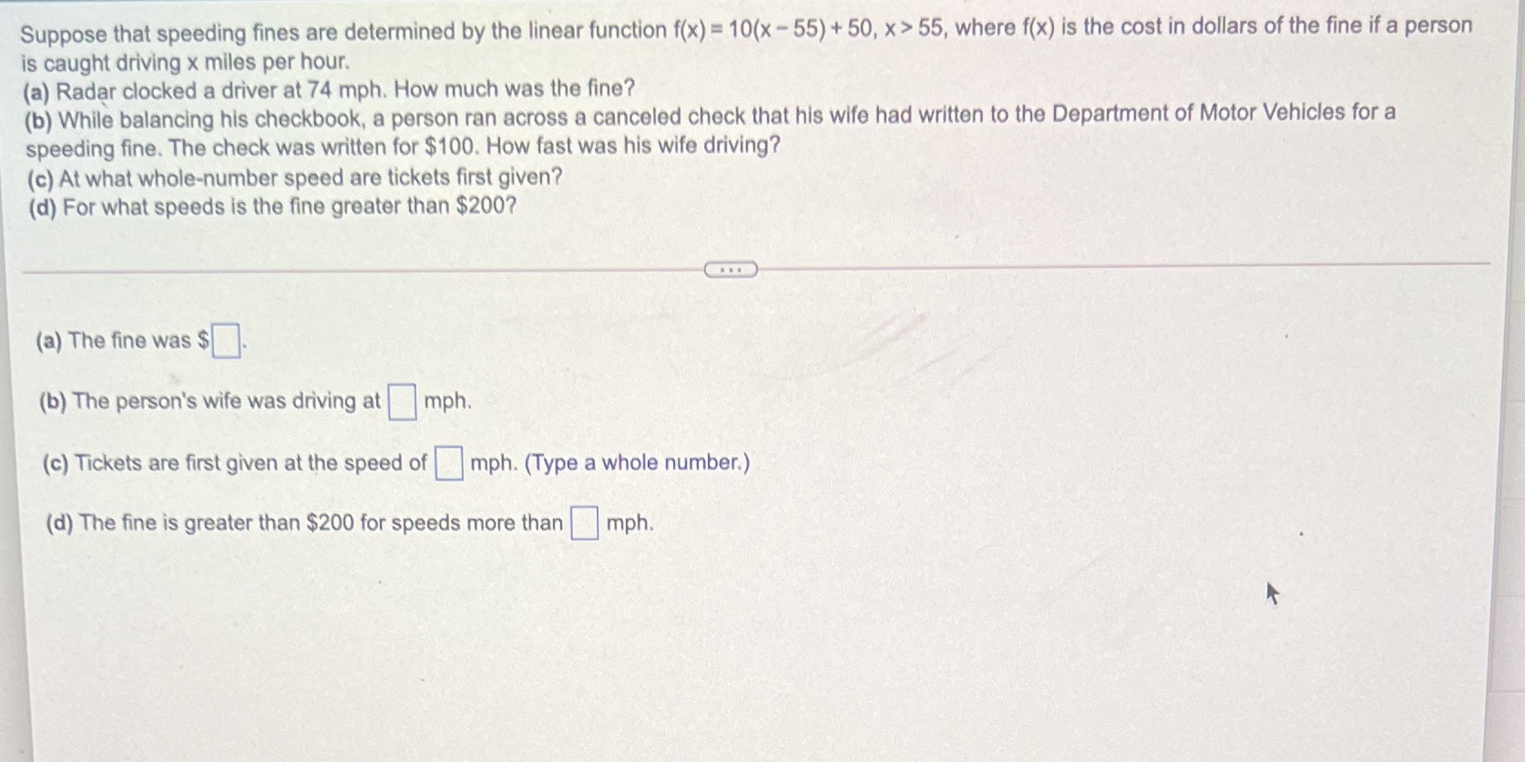 Suppose that speeding fines are determined by the