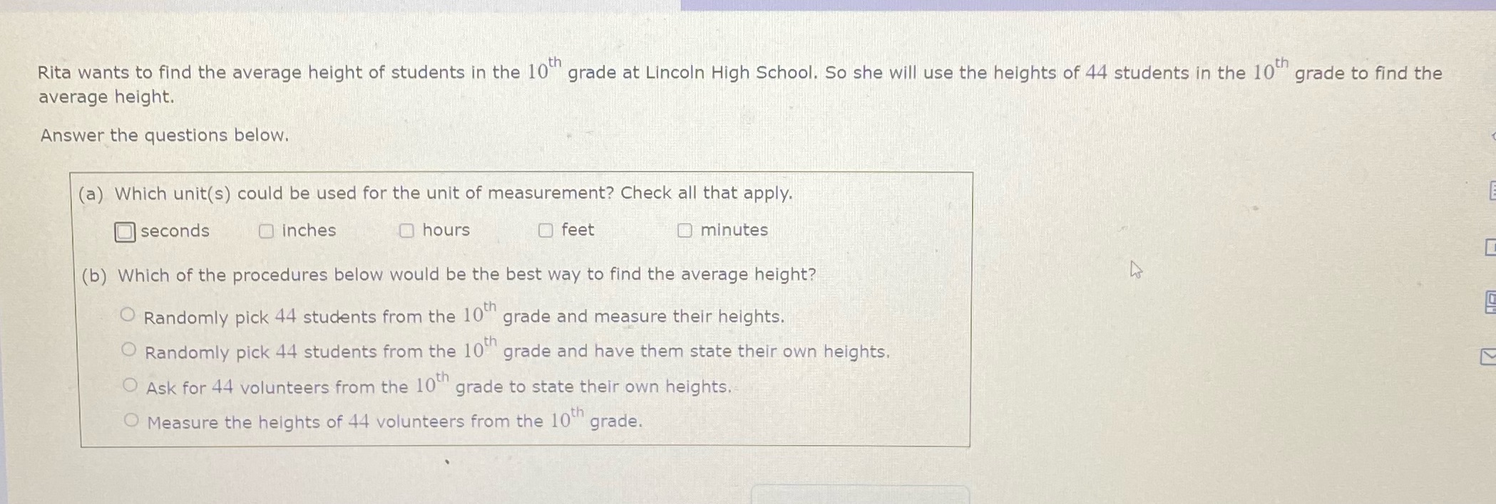 Rita wants to find the average height of students