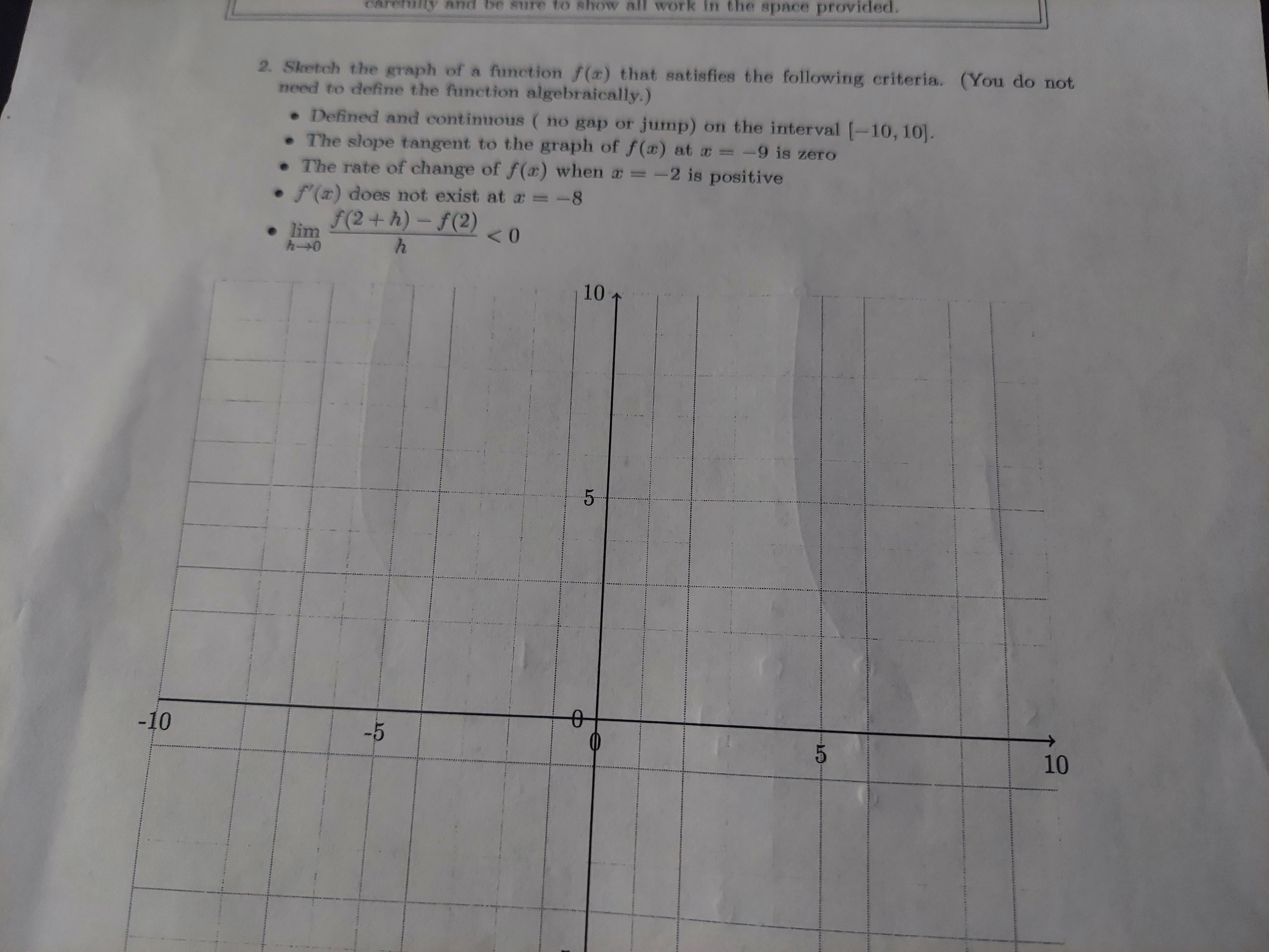 1. Sketch the graph of a function h(x) that meets