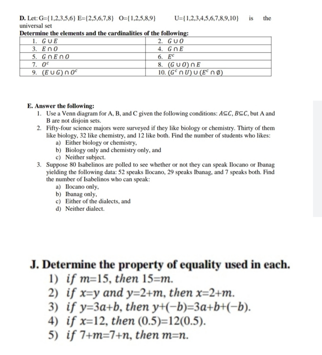 plsss help me to answer in algebra D. Let: G={
