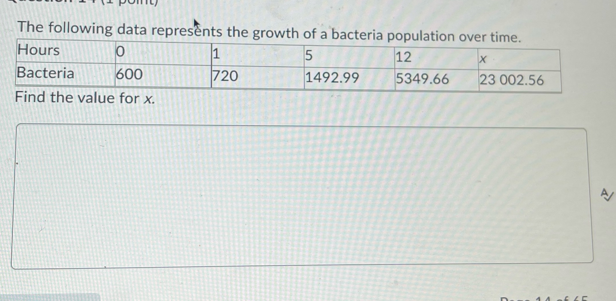 The following data represents the growth of a