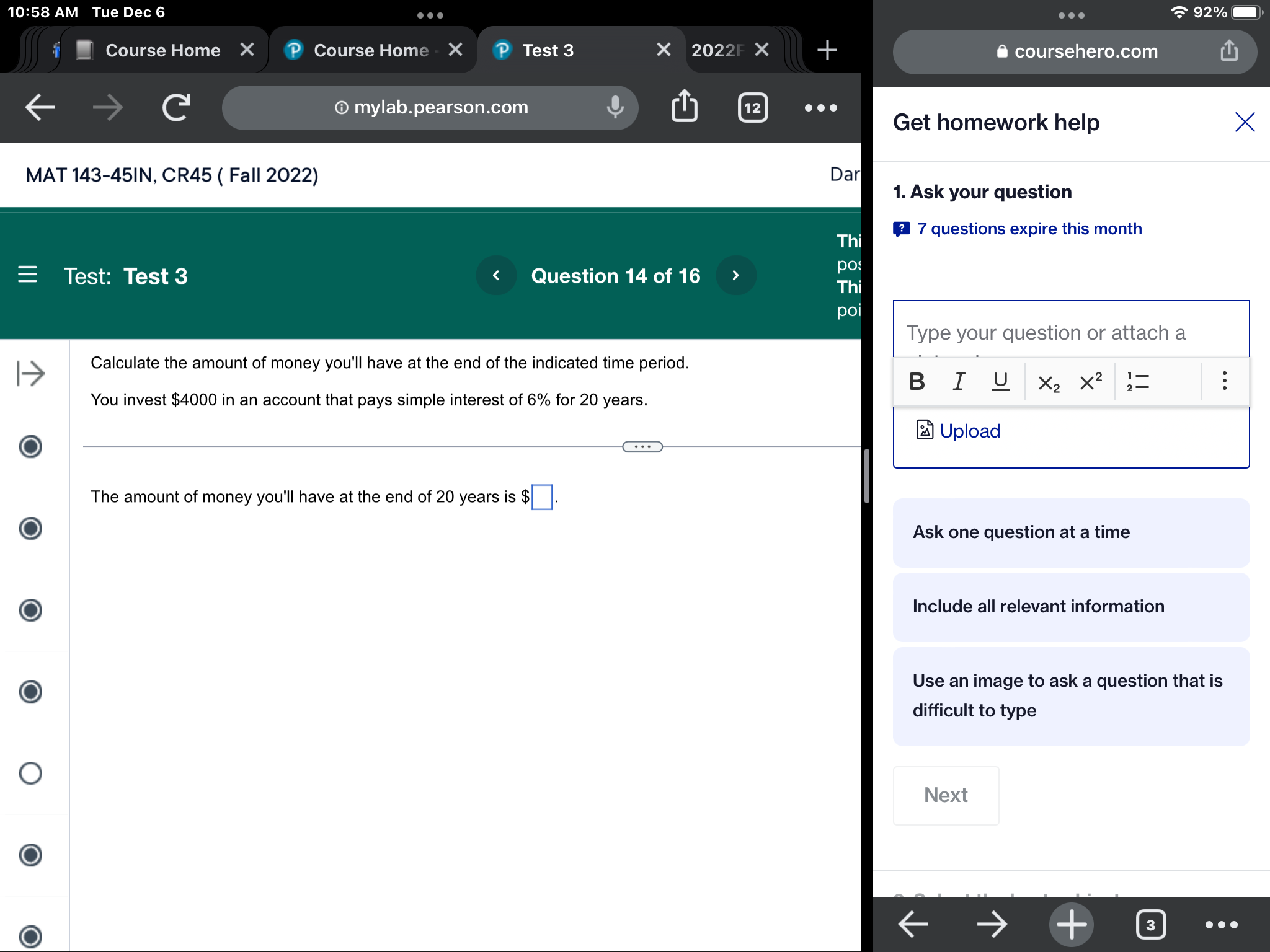 10:58 AM Tue DecG .u 3 Course Home X '9 Course