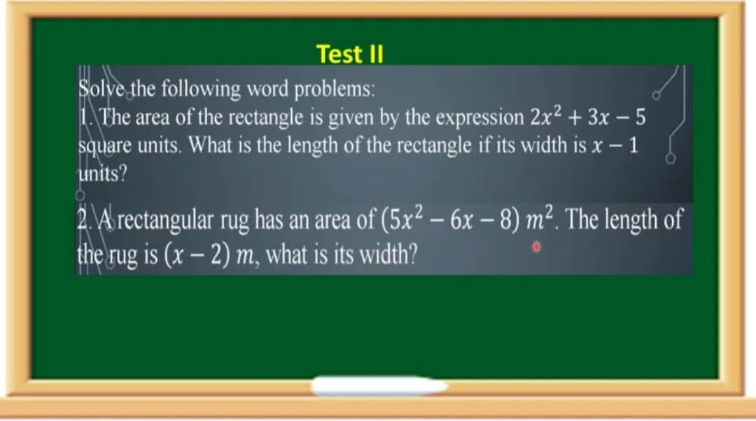 Test II Solve the following word problems: 1. The